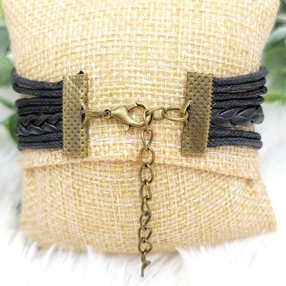 3/$20 Inspirational Black Stack Bracelet Love Anchor Freedom Hand Cuff - Picture 4 of 10